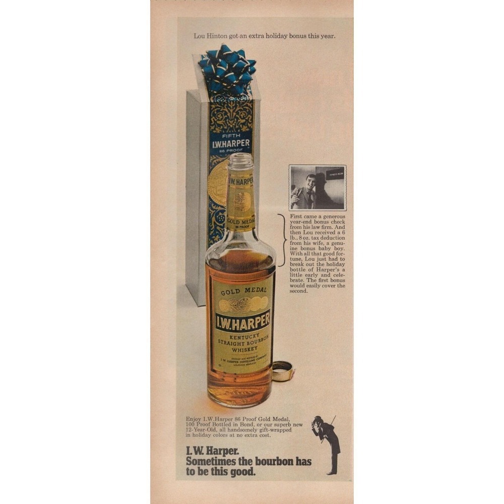 I W Harper Bourbon Holiday Bonus Kentucky‎ Whiskey Vintage Print Ad 1970